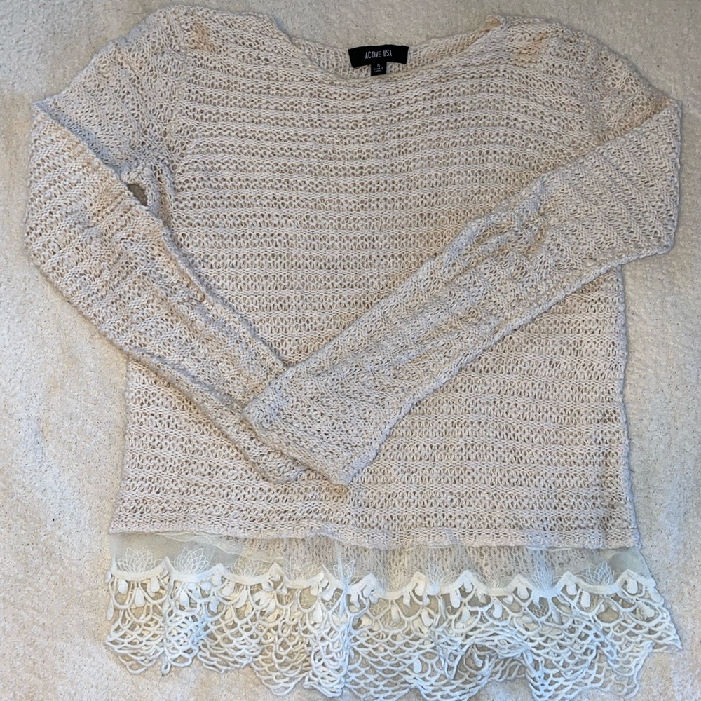 Lace trimmed, knit sweater